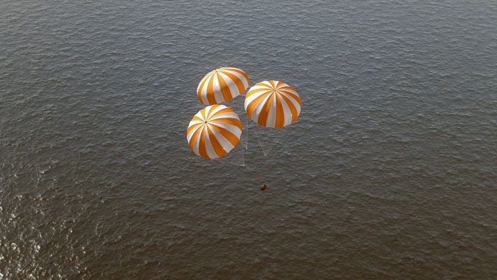 Once it re-enters the atmosphere a total of 11 parachutes will slow the spacecraft down.