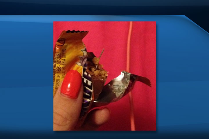 RCMP in Cole Harbour are investigating two incidents of a pin being found inside Halloween candy. (Pictured: a photo from the first incident, reported on Monday, Nov. 3.).