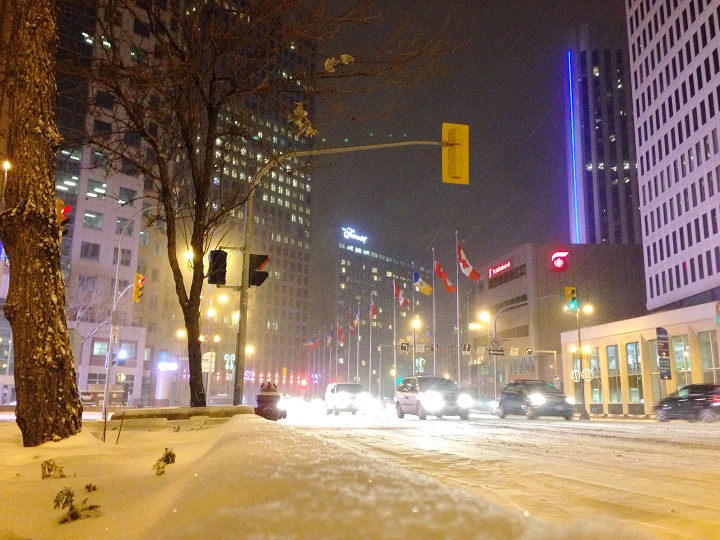 Portage Avenue Notre Dame snow Winnipeg weather