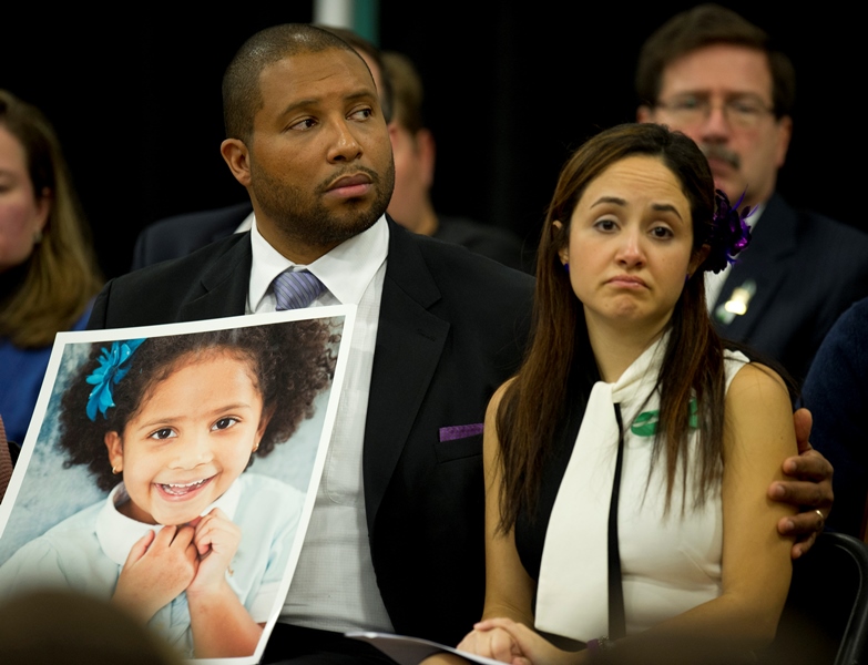 Jimmy Greene and Nelba Marquez-Greene, the parents of Ana Marquez-Greene a victim of the Sandy Hook Elementary School shooting, attend a news conference January 14, 2013 in Newtown, Connecticut. 