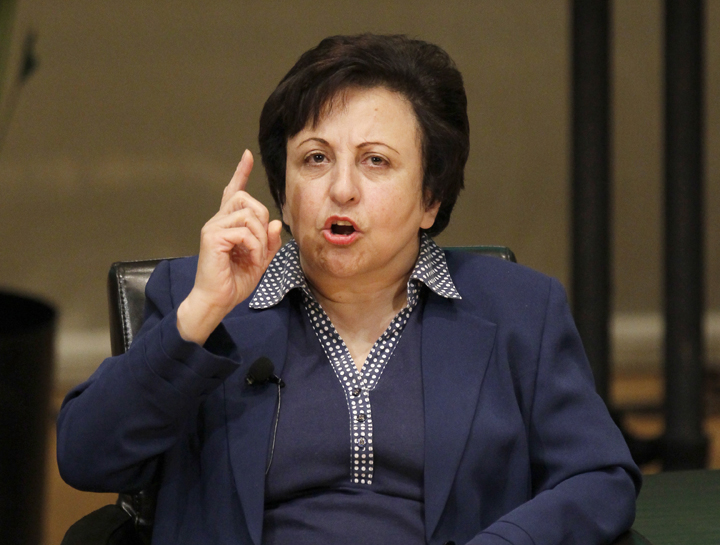 FILE - In this Wednesday, April 25, 2012, file photo, Dr. Shirin Ebadi participates in the World Summit of Nobel Peace Laureates, in Chicago. Ebadi said Tuesday, Nov. 11, 2014, that  Irans human rights situation has not improved despite President Hassan Rouhanis promises of change. She urged the U.N. General Assembly to approve a resolution criticizing the countrys abuses.