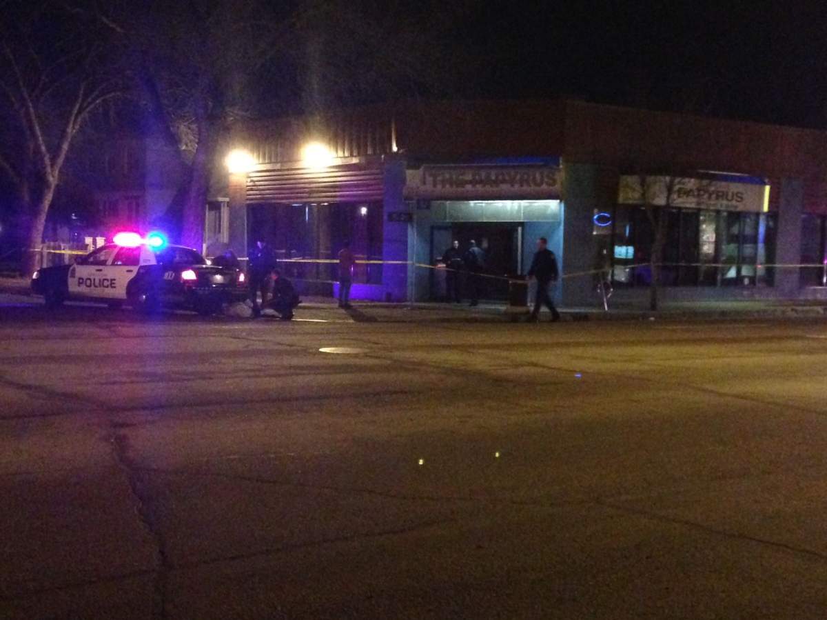 Edmonton police investigate a man’s death at the Papyrus Lounge, Wednesday, Nov. 5, 2014.