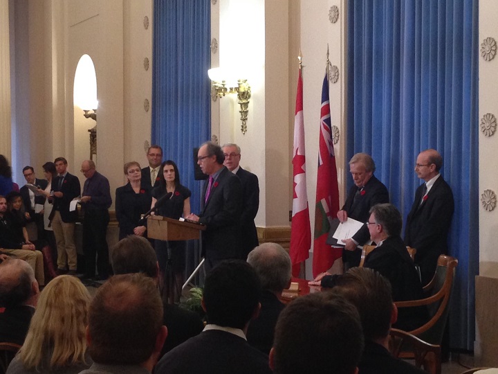 Premier Greg Selinger at the swearing in of new cabinet ministers on Monday, November 3, 2014.