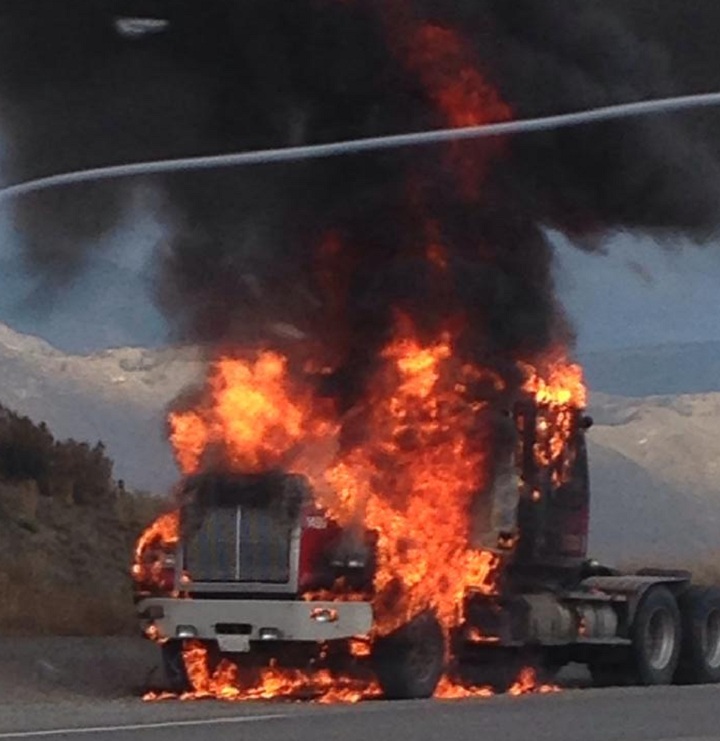 Homes were being evacuated near a stretch of the Trans-Canada Highway west Kamloops, B.C., because a semi-trailer hauling the highly explosive ammonium nitrate caught on fire.
