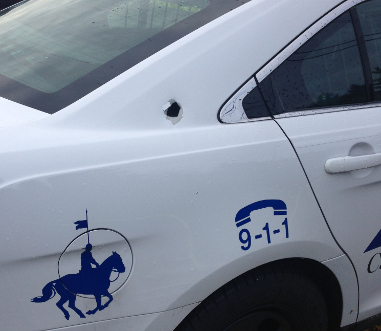 An RCMP vehicle was hit by gunshots during an altercation in Mission on November 27, 2014. 