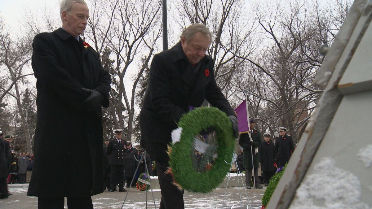 Hundreds of Reginans turned out for Tuesday's wreath laying ceremony at the Cenotaph in Victoria Park.