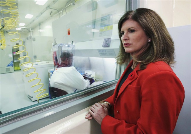 Federal Health Minister Rona Ambrose tours the Level 4 lab at the National Microbiology Lab in Winnipeg, Monday, November 3, 2014.