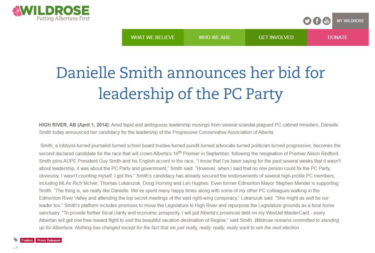 An April Fool’s joke posted by the Wildrose on April 1, 2014