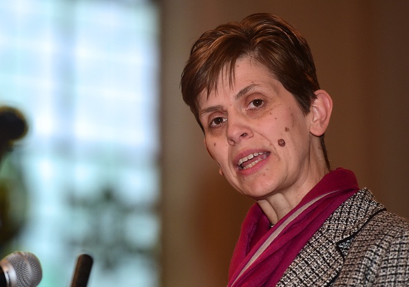 Reverend Libby Lane speaks following the announcement of naming her first woman bishop by The Church of England, after a historic change in its rules, in Stockport, northwest England, on December 17, 2014. 