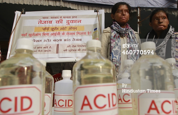 Acid attack victims sit on hunger strike demanding fast-track court for violence against women and effective and stringent laws against acid attacks at Jantar Mantar on December 21, 2014 in New Delhi, India. Acid attack victims ended their week long strike. 