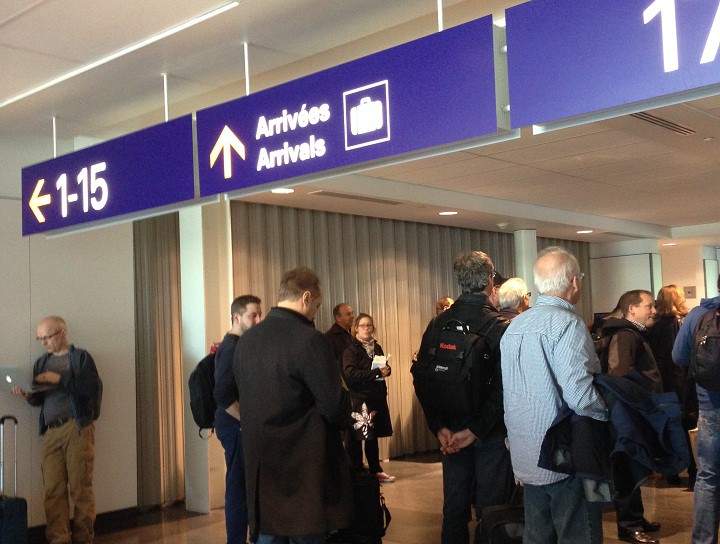 Passengers were evacuated from the domestic jetty at Pierre Elliott Trudeau Airport in Montreal on December 1, 2014. 