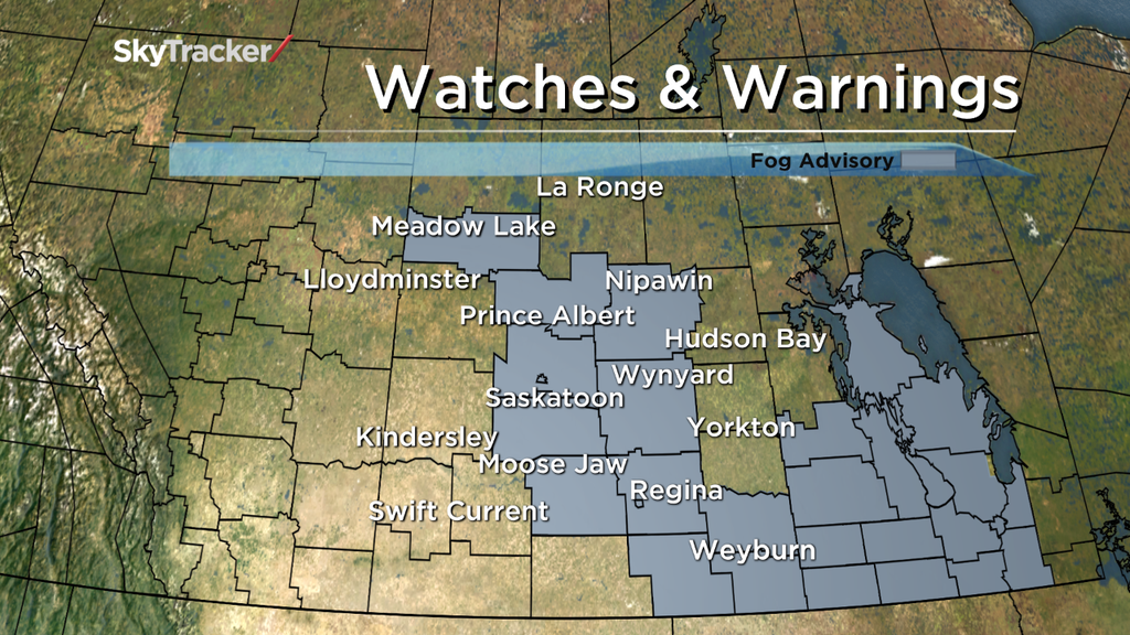 Environment Canada has issued a fog advisory for Saskatoon, Regina and much of central and southeastern Saskatchewan.