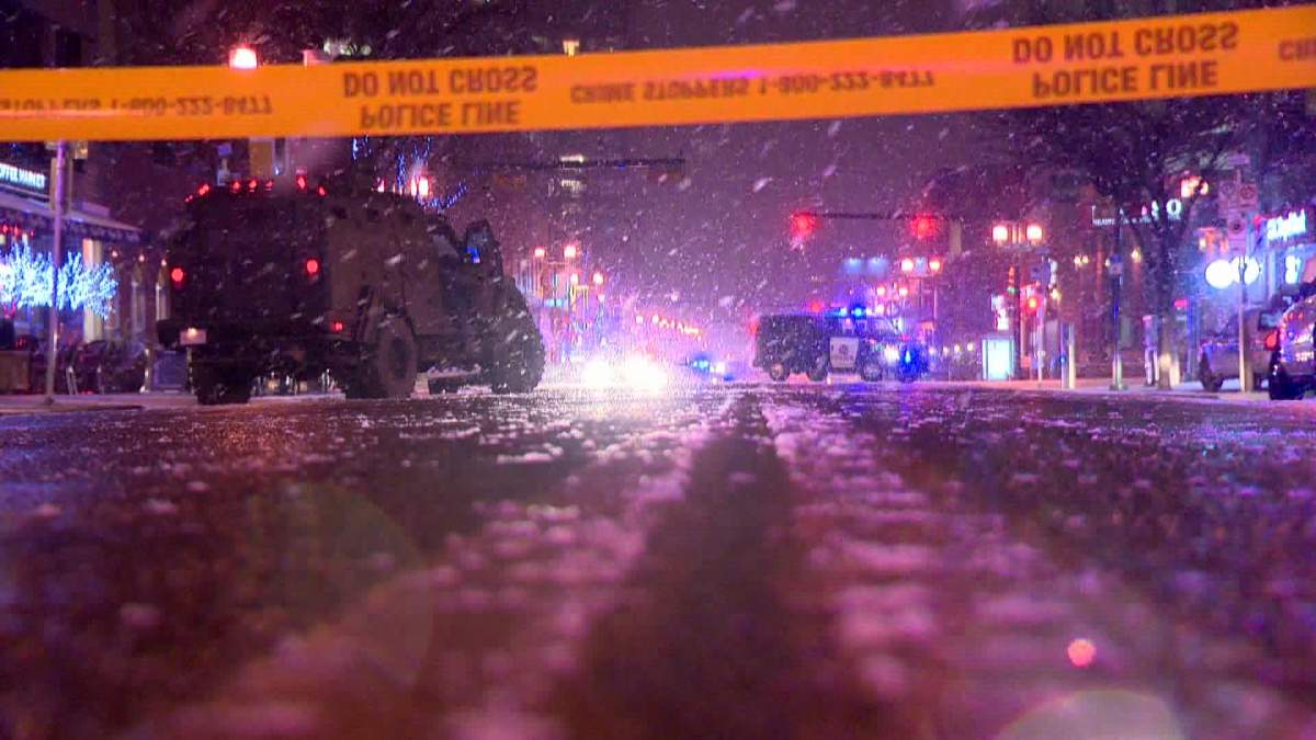 Police block off the 2300 block of 4th Street S.W. on Wednesday, November 26th as they investigate a robbery at the Bank of Montreal. 