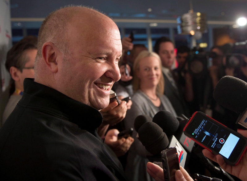 Canada's hockey coach Benoit Groulx speaks to reporters during a media availability session at the IIHF World Junior Championship, Sunday, December 28, 2014 in Montreal.