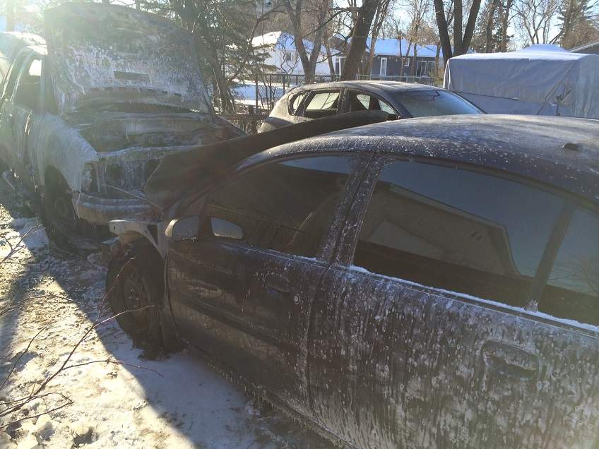 Three cars were involved in a fire Saturday night behind 49 Parkville Drive.