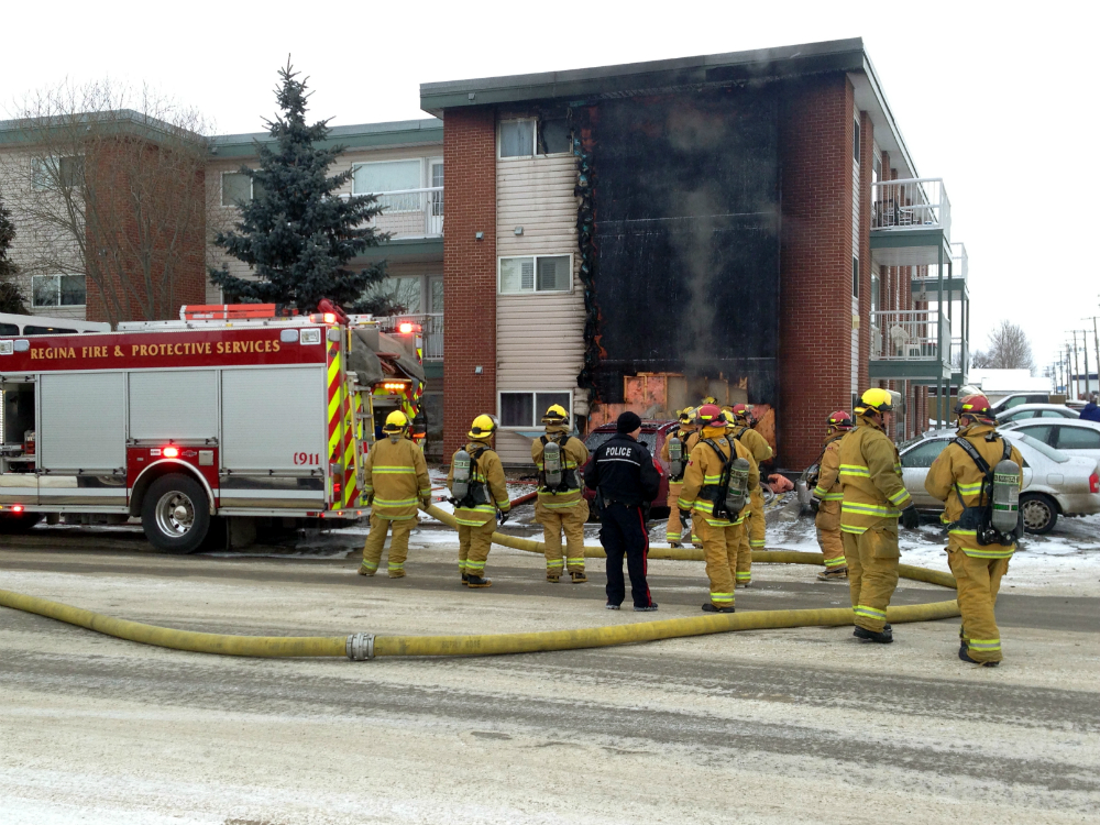 A north-Regina apartment building sustained significant exterior damage Wednesday morning following a car fire in the parking lot.