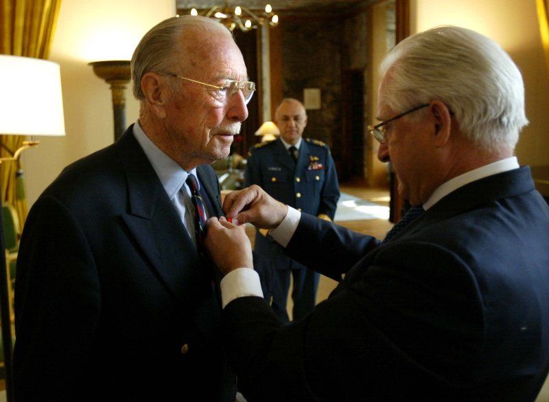 Colonel Ernest Cote receives his Legion of Honour Award from the Ambassador of France, Phillippe Guelluy at the French Embassy to Canada in Ottawa on Thursday May 27, 2004.