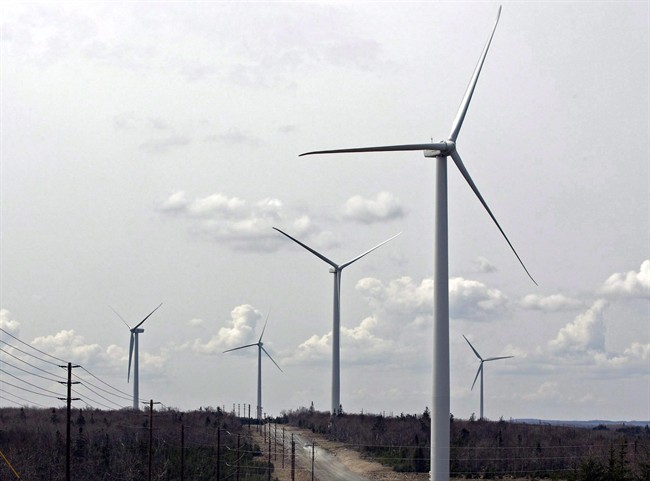 Wind turbines generate power on Dalhousie Mountain, N.S. on April 23, 2010.