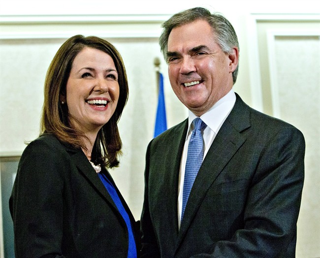 Alberta Premier Jim Prentice and former Wildrose Leader Danielle Smith