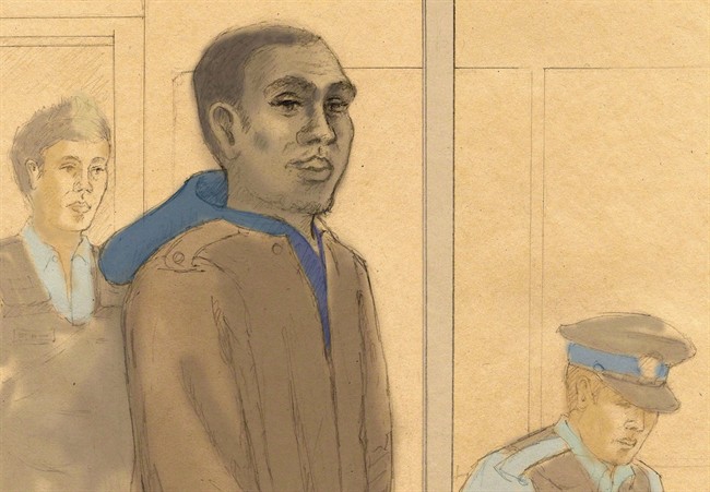 In this courtroom sketch, Christopher Husbands appears in court in Toronto on June 4, 2012.
