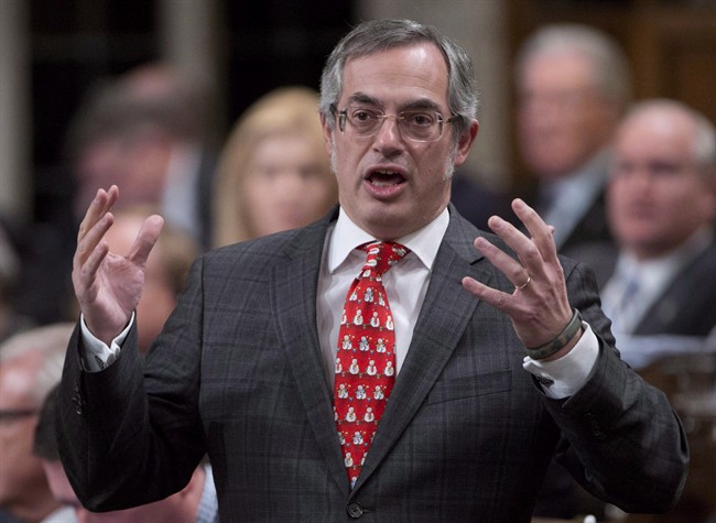 Treasury Board President Tony Clement responds to a question during question period in the House of Commons in Ottawa on December 4, 2014. 