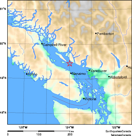 Where the earthquake was centered on Dec. 11, 2014.
