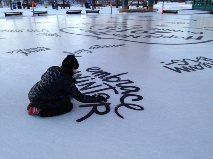 The ice at The Forks is painted in preparation for New Year celebrations at the Winnipeg meeting place.