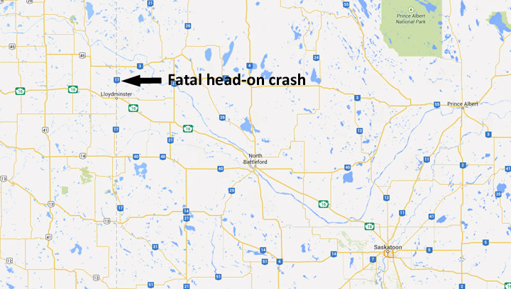 Woman killed after head-on crash on Highway 17 north of Lloydminster Tuesday morning.