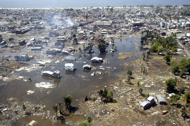In this Jan. 2, 2005 file photo, a wide area of destruction is shown from an aerial view taken over Meulaboh, 250 kilometers west of Banda Aceh, the capital of Aceh province, Indonesia after a tsunami swept over the region on Dec. 26, 2004.