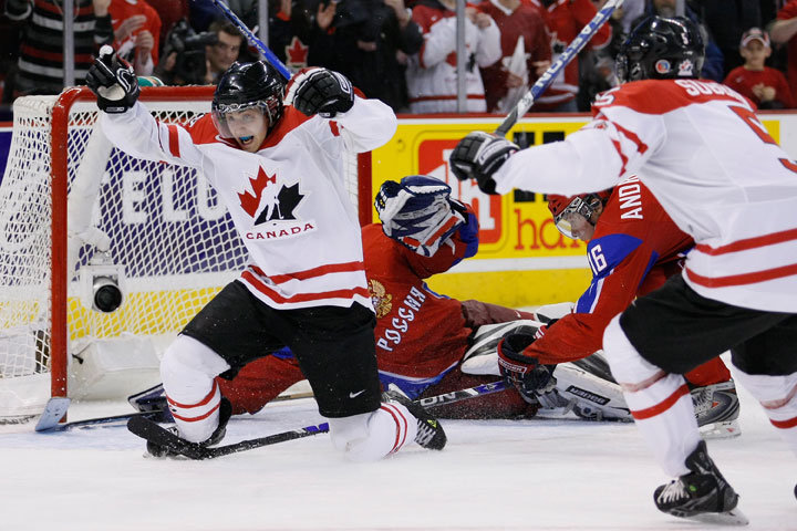 Jordan Eberle of Team Canada celebrates his throd period goal during  News Photo - Getty Images