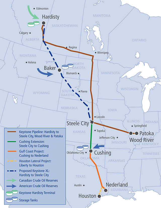 A route map for the proposed Keystone XL pipeline.