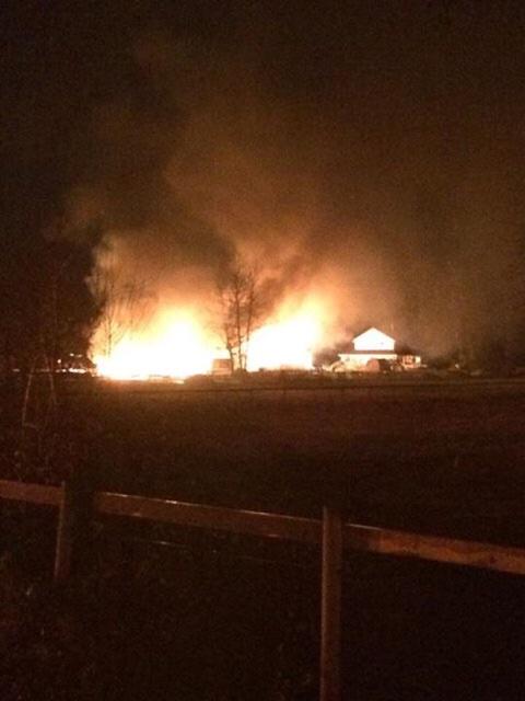 Fire at a Langley barn on Monday.