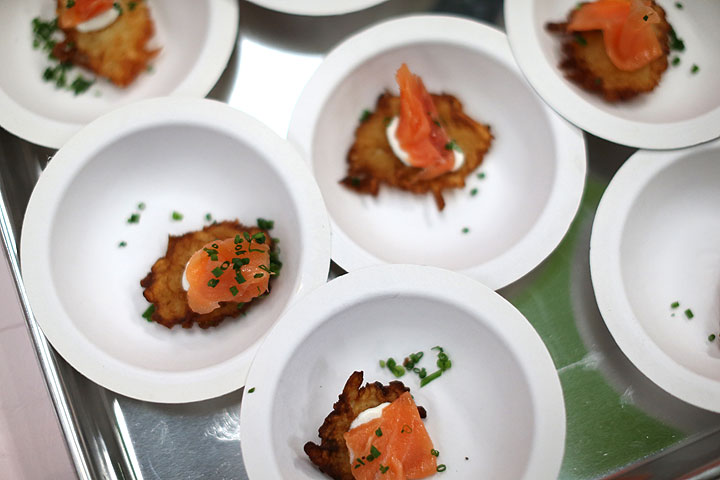 Latkes are pictured at the Baz Bagel and Restaurant station at the Grand Tasting in New York City.