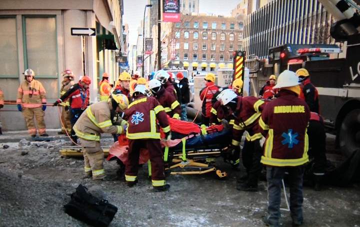 A construction worker suffered minor injuries after falling into a hole caused by excavation work in Montreal on December 8, 2014.