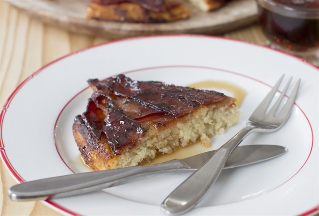 This Dec. 1, 2014, photo shows bacon apple baked pancake in Concord, N.H. The baked pancake was inspired by an upside down cake.
