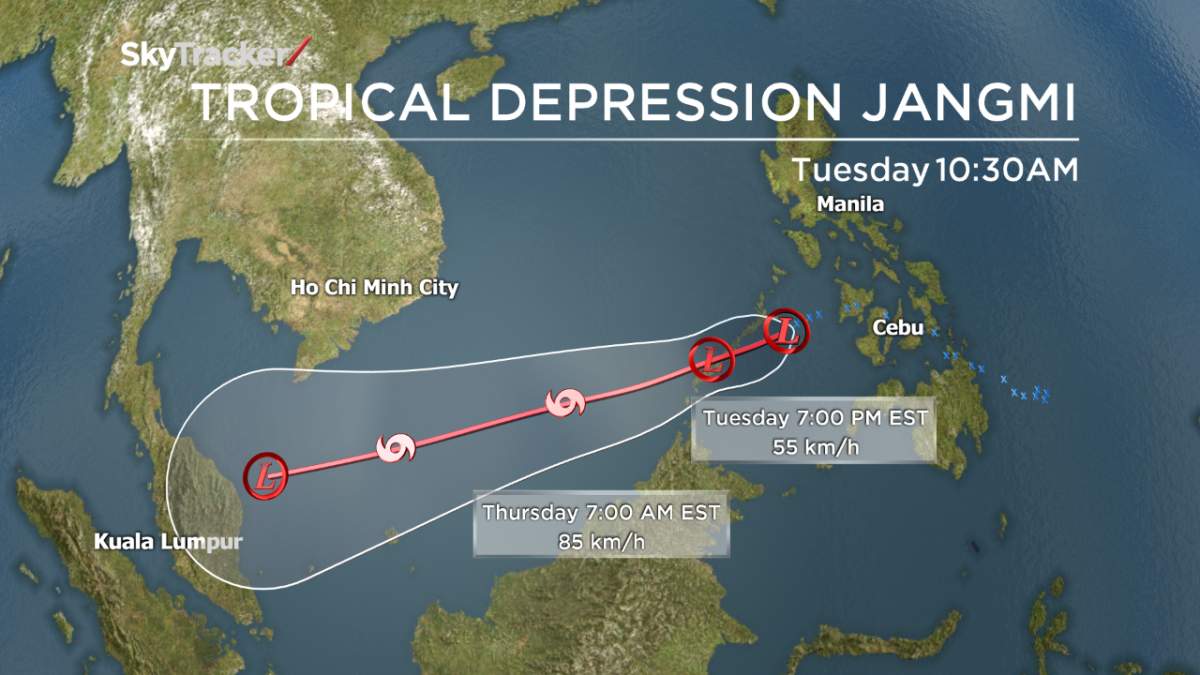 Jangmi was downgraded to a tropical depression, but could regain its strength.