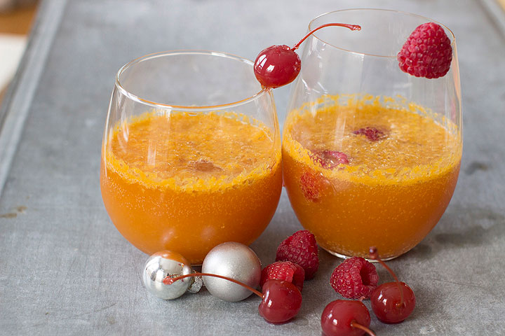 This Dec. 1, 2014 photo shows passion fruit Bellini in Concord, N.H. The Italian maraschino liqueur is a little less sweet than other cherry liqueurs and set off the tartness of the passion fruit juice perfectly.