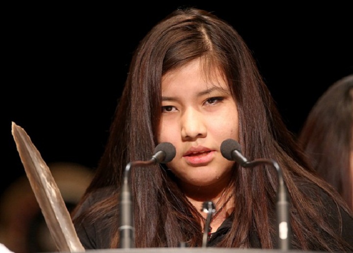 Rinelle Harper calls for a national inquiry into missing and murdered aboriginal women at the Assembly of First Nations meetings in Winnipeg this week.