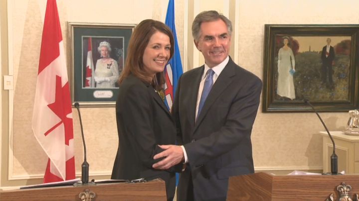 Alberta's Opposition leader Danielle Smith and eight of her Wildrose
caucus members are joining the government of Premier Jim Prentice Wednesday, Dec. 17, 2014.
