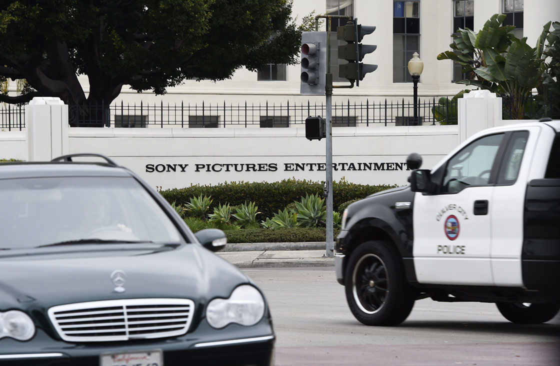 The entrance of Sony Pictures Studios in Culver City, California is seen December 16, 2014. 'Guardians of Peace' hackers invoked the 9/11 attacks in their most chilling threat yet against Sony Pictures, warning the Hollywood studio not to release a film which has angered North Korea. AFP PHOTO (Photo credit should read -/AFP/Getty Images