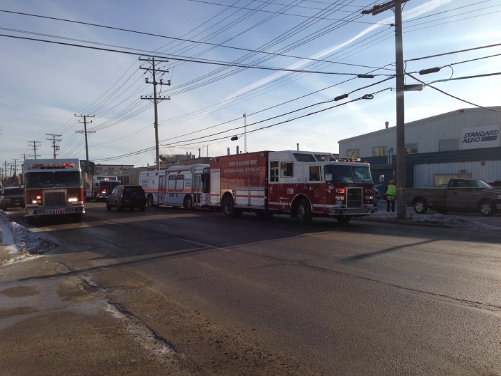 Fire crews were called to Standard Aero on Sargent Avenue near the airport at about 11 a.m. Thursday. One person was reported injured when a small explosion sprayed a chemical.
