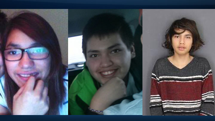 Nicki-Lynn Wolfe-Paul (left), Landon Brittain (centre) and Tyrell Longman (right) were all found by missing person investigators in Saskatchewan Tuesday.