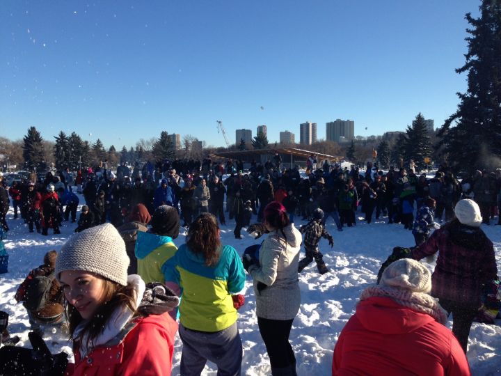 Hundreds of people took part in #yegsnowfight in Kinsmen Park Sunday, Dec. 7, 2014.