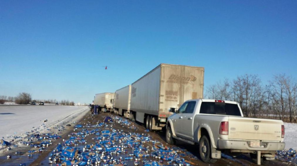 A truck spilled its load on the QEII south of Edmonton on Jan. 8, 2015.