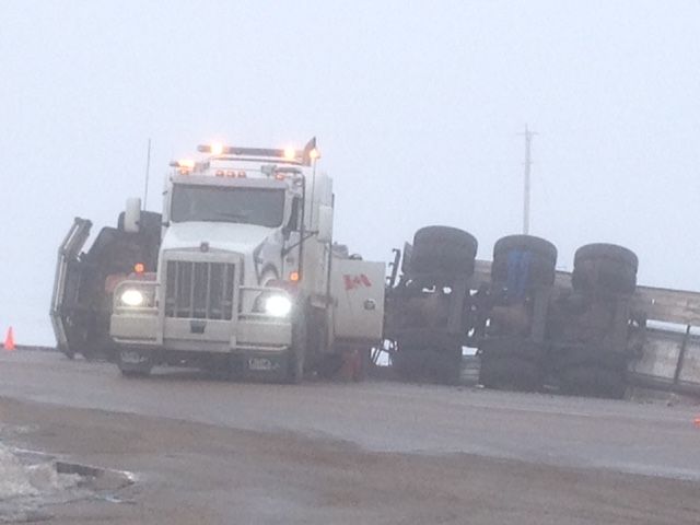 A small amount of acid leaked out of a truck on Highway 43 west of Edmonton, Jan. 27, 2015.