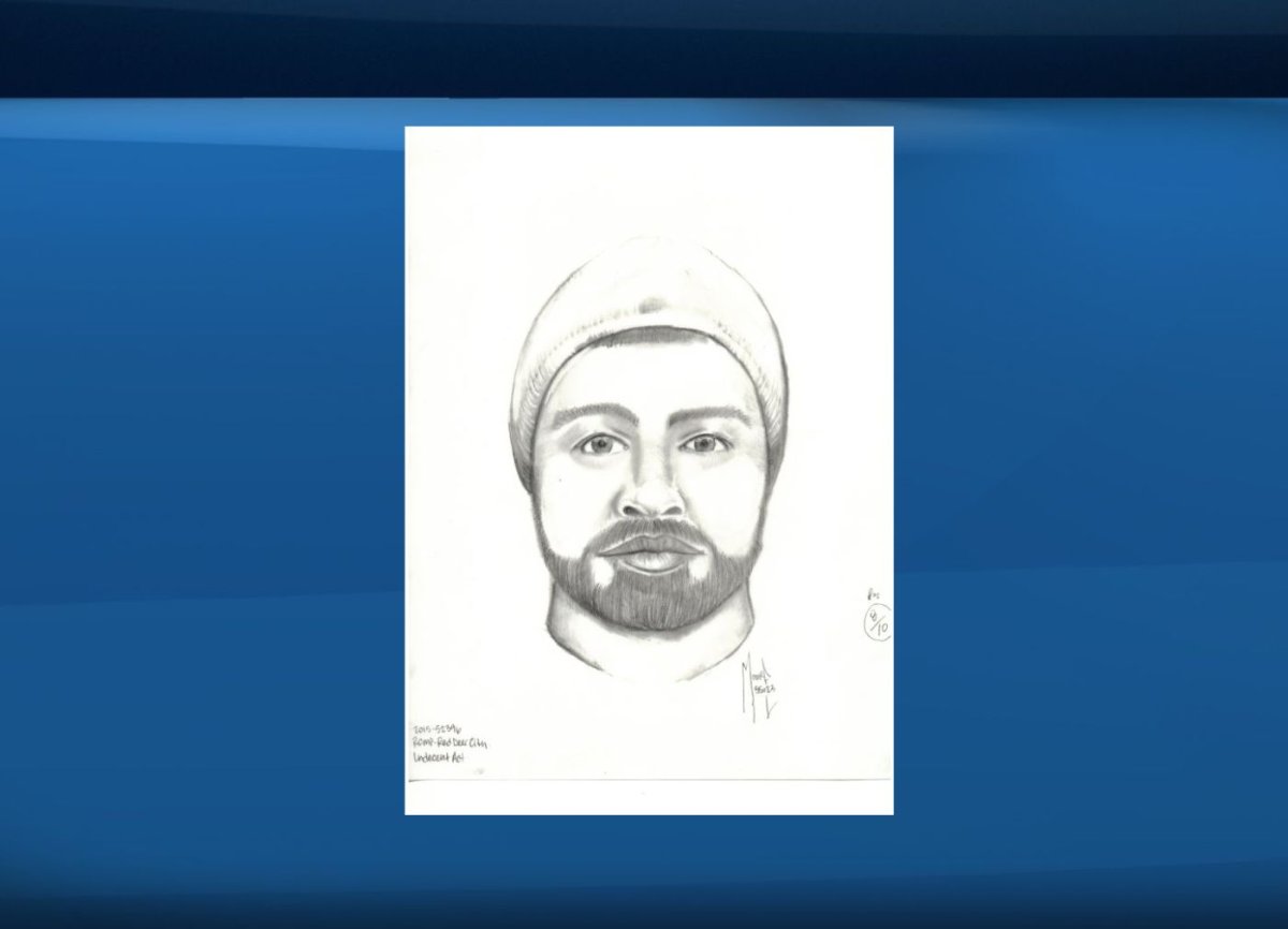 Red Deer RCMP say a man tried to take photos of a woman underneath a bathroom stall door at a Red Deer leisure centre on Jan. 14. Now, officers have released a sketch of the man in the hopes of identifying him.
