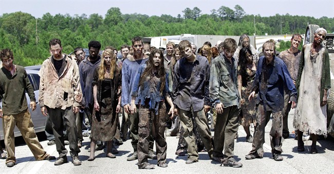 Canadian box-office sales have trended down for more than a year, as TV audiences for shows like the Walking Dead (pictured) are rising steadily.