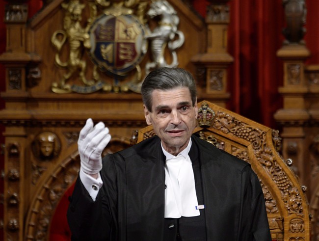 Quebec Sen. Pierre Claude Nolin sits in the Senate chamber in Ottawa, Thursday Nov.27, 2014 after being named the new Speaker of the Senate. Adrian Wyld/ The.