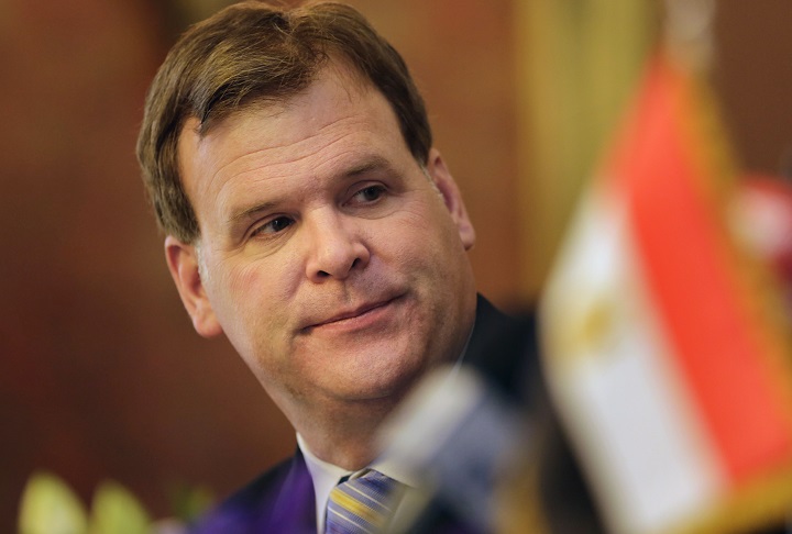 Foreign Affairs Minister John Baird at a press conference in Cairo, Egypt on Jan. 15, 2015.