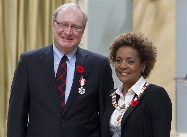Former Governor General Michaelle Jean invests Wade MacLauchlan, from West Covehead, P.E.I., into the Order of Canada during a ceremony in Ottawa, Thursday Nov. 5, 2009. MacLauchlan ran unopposed for leader of the P.E.I. Liberal party.